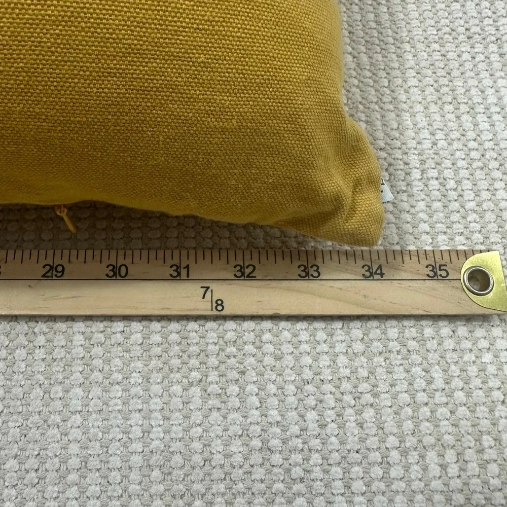 Rae Dunn Simply Blessed Mustard Yellow Lumbar Pillow 34x12 Embroidered Farmhouse
